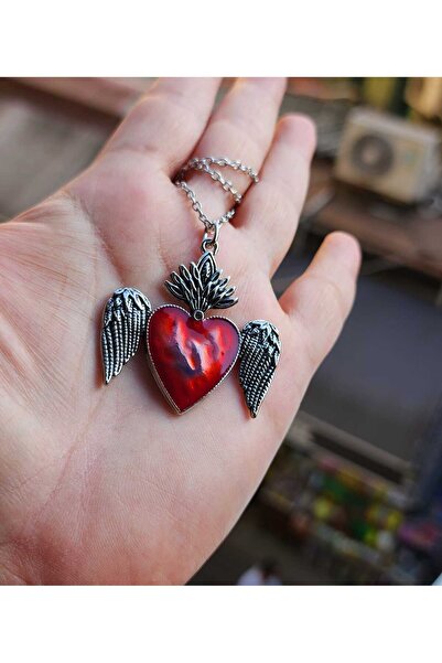 Shopiolog Gotik Kalp Charms Corazon Kanatlı Kolye 925 Ayar Gümüş Kaplama Doğu...