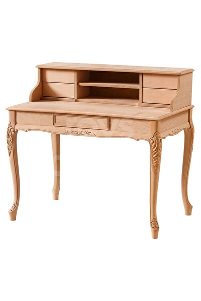 ROYS AHŞAP 5226 Masif Ham 110 Cm Nil Lükens Oymalı Raflı Çalışma Masası