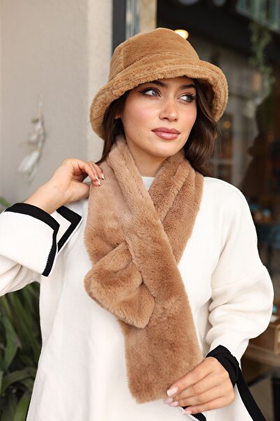 REMSA Women's Plush Scarf Neck Collar Scarf RKB-01 Camel