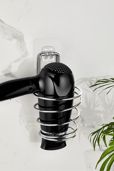 ORSA HOME 115 Κρεμάστρα σεσουάρ χρωμίου με ισχυρή μαγική κόλλα, πιστολάκι χρωμίου
