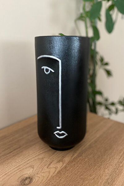 Tasarloxi Seramik Uzun Yüzlü Soyut Vazo Saksı