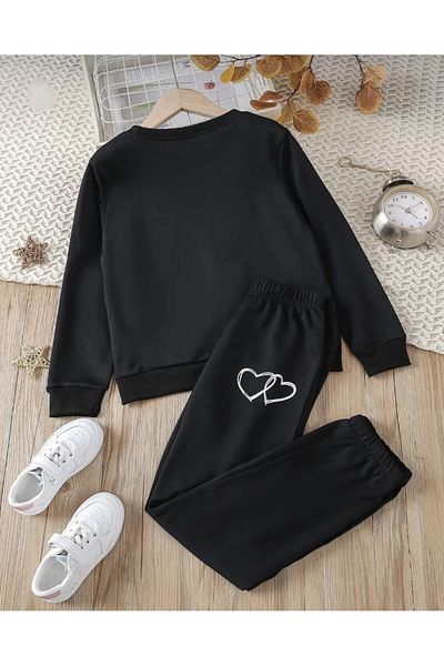 BYMEER Σετ φόρμας Unisex Crew Neck Black Heart printed