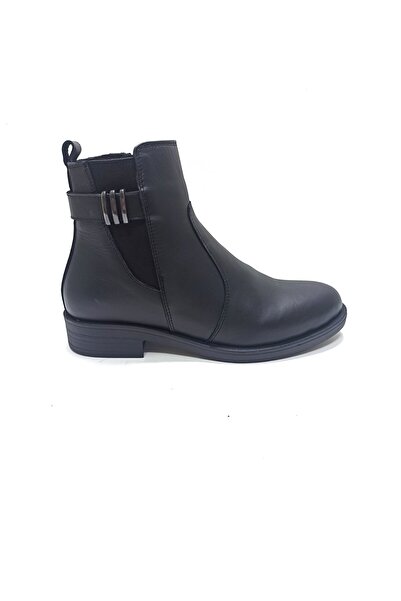 ALBİNİ SİYAH DERİ KADIN POSTAL BOT AYAKKABI