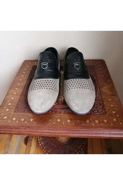 Butik Tülin Unisex genuine leather black suede mink combined perforated airy very soft rubber sole loafer