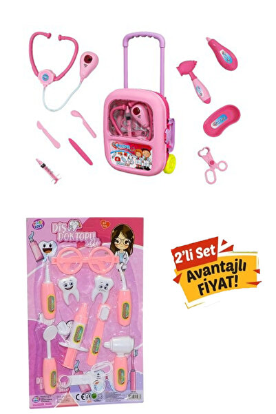 YILDIRIM OYUNCAK Sesli Işıklı Valizli Doktor Seti - Dişçi Kartela Seti Toplam 23 Parça 2'li Set