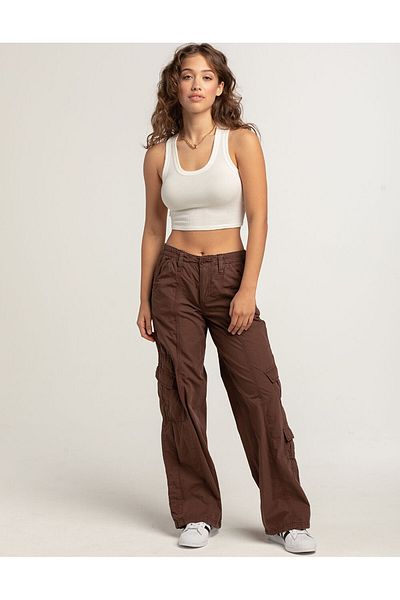NURGULBUTIK Dark Brown Y2K Low Waist Parachute Fabric Cargo Pants
