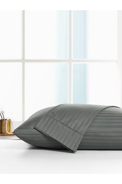CAQQA Striped Satin 2Pcs 50X70 cm Silver Anthracite Pillowcases
