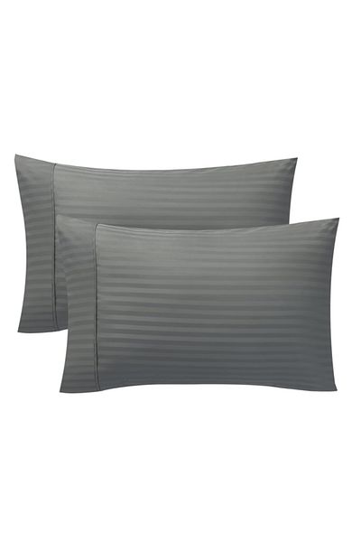 CAQQA Striped Satin 2Pcs 50X70 cm Silver Anthracite Pillowcases