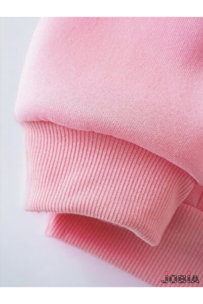 Jobia Outdoors Unisex 3 Thread Basic Hooded Power Puff Girls Blossam Printed Candy Pink Raised Fleece Sweatshirt