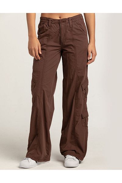 NURGULBUTIK Dark Brown Y2K Low Waist Parachute Fabric Cargo Pants