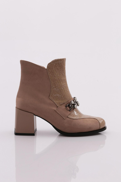 DGN Women's Heeled Boots Beige Suede Beige Crocodile 81121033