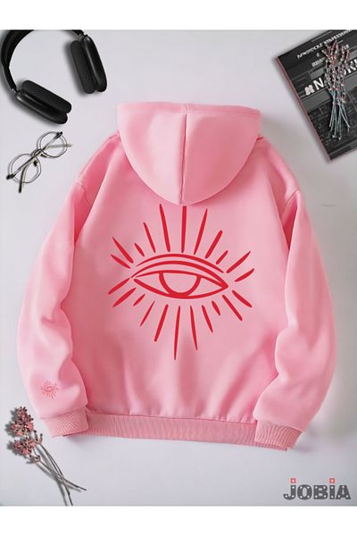 Jobia Outdoors Φούτερ Unisex Candy Pink Eye με κουκούλα Fleece φούτερ - 3 κλωστές