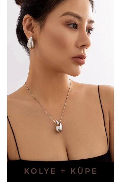 monalisatoka Kadın  Gümüş Küpe+Kolye Seti