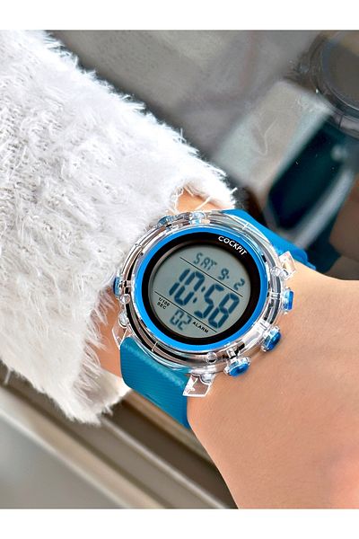 Cockpit Digital Women's Wristwatch with Silicone Strap 5 ATM Waterproof Alarm and Luminous Stopwatch