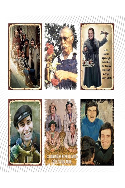 hediyeniburadabul 6’lı Yeşil Çam Set - Retro Ahşap Poster – Özel Koleksiyon –...