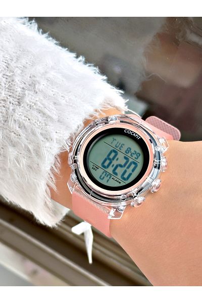 Cockpit Digital Women's Wristwatch with Silicone Strap 5 ATM Waterproof Alarm and Luminous Stopwatch