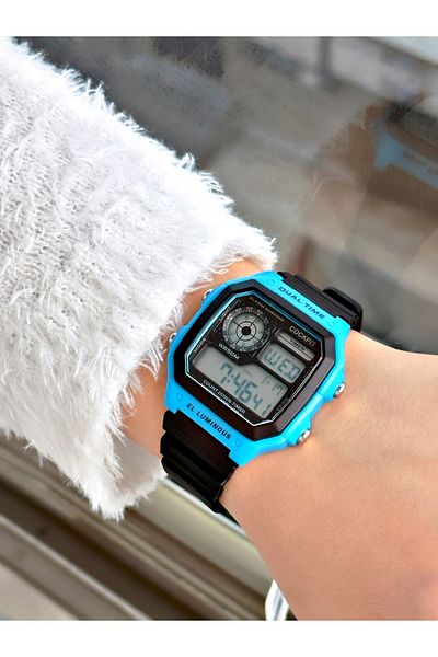 Cockpit Digital Women's Wristwatch with Silicone Strap 5 ATM Waterproof Alarm and Luminous Stopwatch