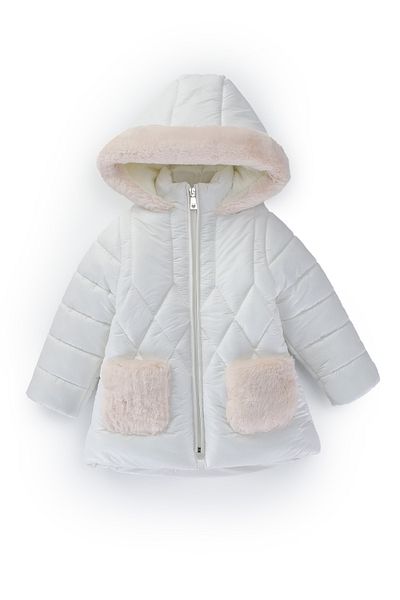 PODIUM GYM 6/10 YEARS AGE Special Series Soft Water Repellent Fabric Quilted Furry Inside Pocket Gilded -Hooded Coat-Coat
