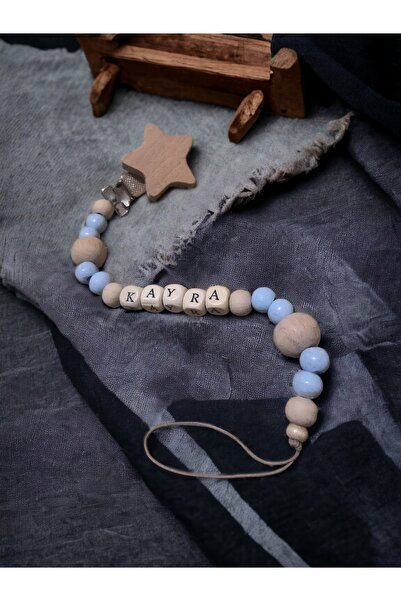 My Kids Room Doğal Ahşap Emzik Zinciri - Isimli Emzik Askısı Ahşap Emzik Zinc...