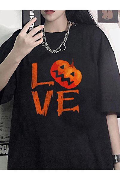 Violon تي شيرت مطبوع عليه حب الهالوين باللون الأسود للجنسين