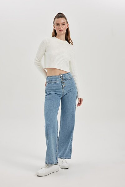 DeFacto 90s Wide Leg High Waist Wide Leg Ankle Length Jean Trousers B3308ax23wn