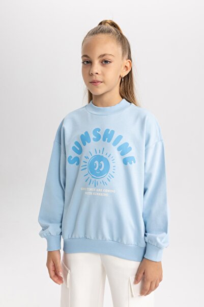 DeFacto Dívčí mikina Regular Fit Crew Neck Neck