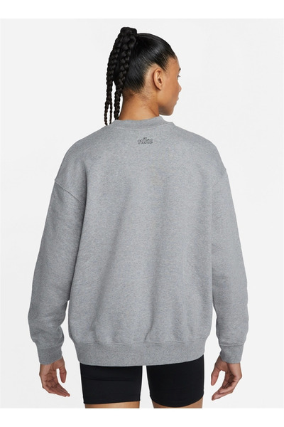 Nike Gri Kadın Bisiklet Yaka Baskılı Sweatshirt DQ5542 091 W NK DF GT FT GX CREW ES