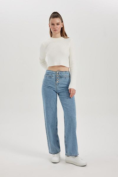 DeFacto 90s Wide Leg High Waist Wide Leg Ankle Length Jean Trousers B3308ax23wn