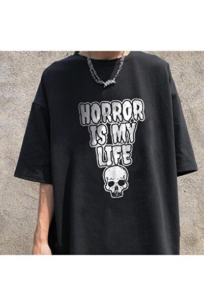Touz Blunt Blunt Halloween Horror Is My Life Printed Black Unisex Oversize T-shirt