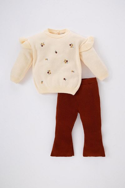 DeFacto Baby Girl Floral Sweater, Flared Bottom Set of 2