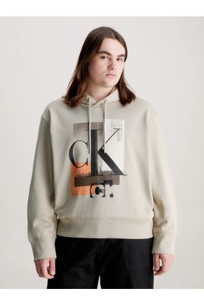 Calvin Klein Erkek Kap onlu Yaka Fermuarl Uzun Kollu Bej Sweatshirt J30J324310 PED Fiyat Yorumlar Trendyol
