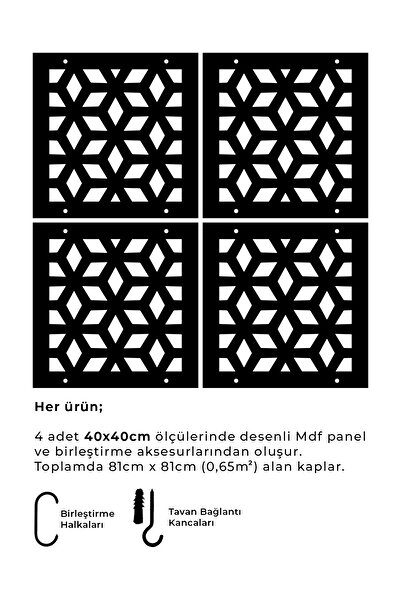 standarts Makta ® Lazer Kesim Sarkıt Paravan, Ahşap Seperatör, Oda Bölücü 4'lü Panel Levha Seti