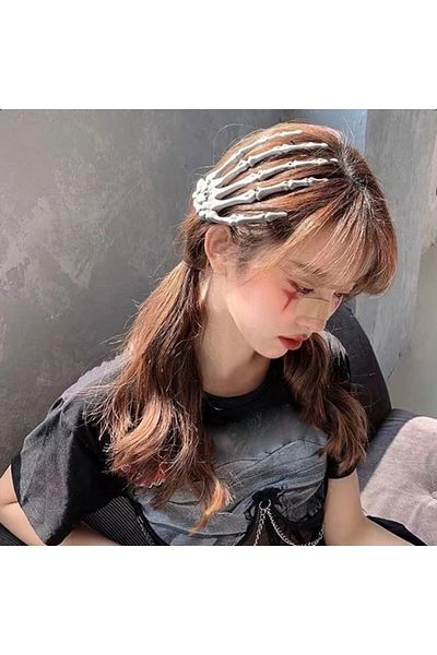 Köstebek Halloween Helloween Cosplay Skeleton Hand Double Hair Clip