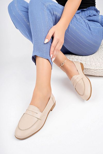 Deripabuc Genuine Leather Beige Women's Leather Loafer Dp58-2248