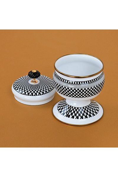 Glore Destina Black Patterned Enamel Footed Sugar Bowl