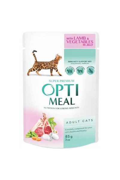 OptiMeal Carne de miel și legume pentru adulți pisică Conserve 85 Gr