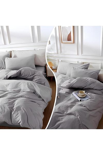 INTER Z Double Duvet Cover Set 57 Thread Akfil Fabric with 2 Pillowcases (8 Colors)
