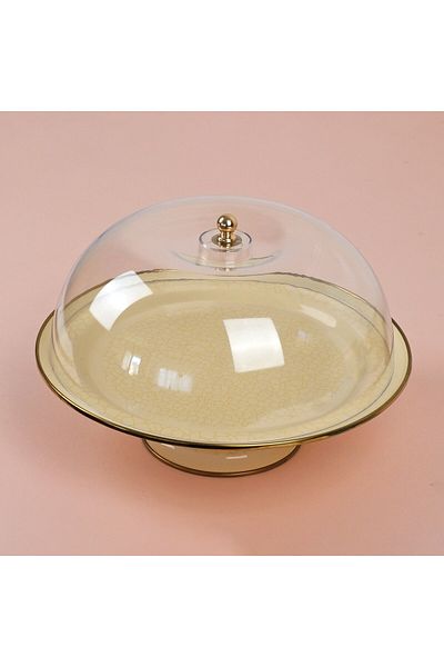 Glore Cream Textured Enamel Footed Cake Dish