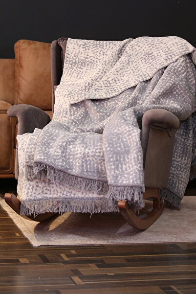 Tandoğan Mobilya Leopar Desenli Çift Taraflı Yumuşak Dokulu Ve Pamuklu Gri Ba...