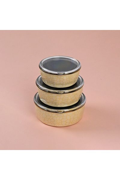 Glore Cream Textured Enameled Vacuum Storage Container Set