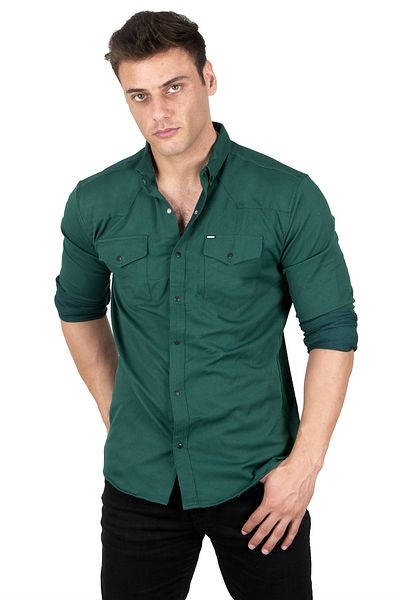 DeepSEA Men's Green Snap Button Pocket Double Cover Shirt 2300410