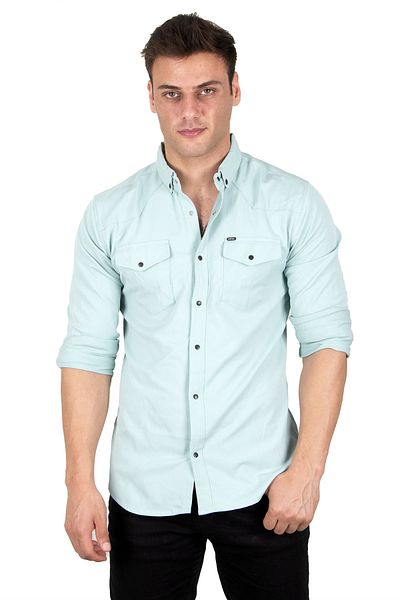 DeepSEA Men's Mint Green Snap Button Pocket Double Cover Shirt 2300410