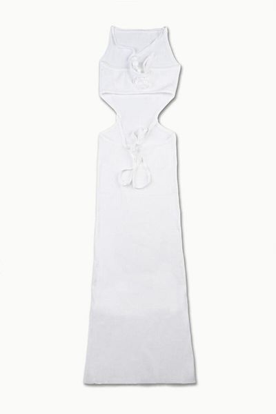 Dilvin 90148 Low Waist, Neck Tied Knitwear Dress-ecru