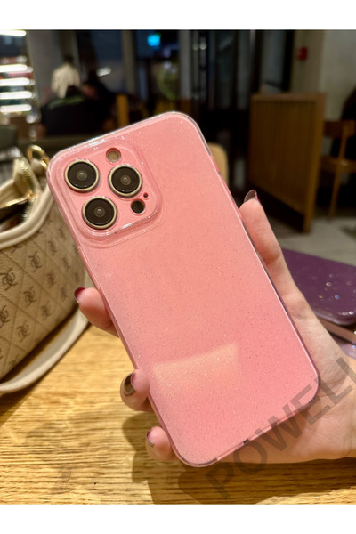 POWELL iPhone 14Promax Camera Protected Glittery Colorful Shock Absorbing Pink Silicone Case