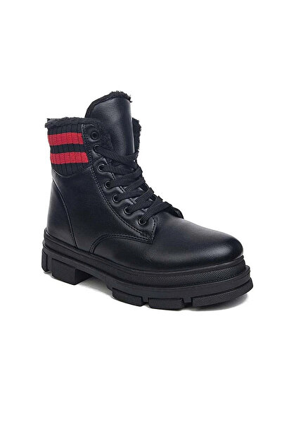 İncim ® | İngo Kadın Siyah-Kırmızı İçi Kürk Kaydırmaz Termal Taban Çizme Günl...