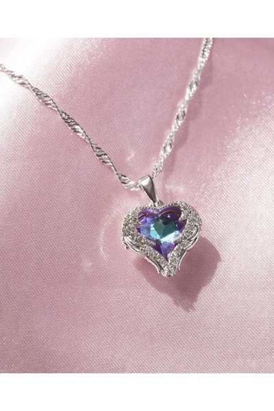 DMR Accessoire 316L Çelik Gold Renk Zirkon Taşlı Kalp Model Kadın Melek Kolye