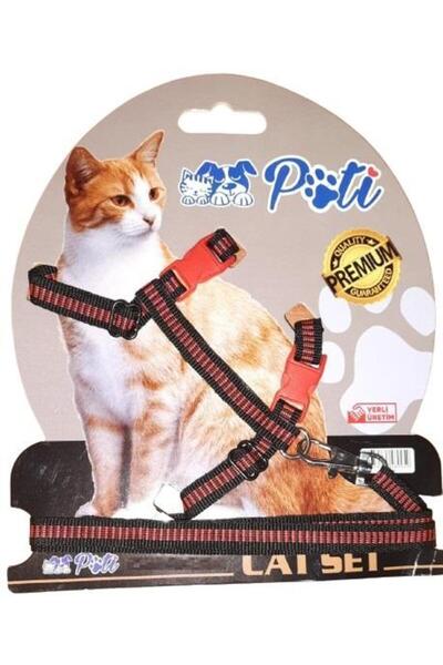 pati Yavru Köpek ve Kedi Gezdirme Takım Tasması (Ayarlanabilir) Siyah-Kırmızı...