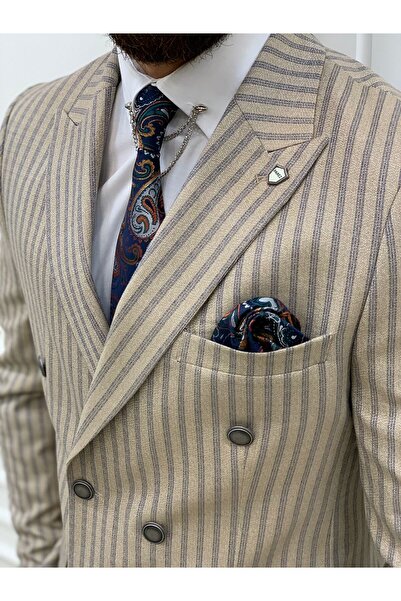 LONATOLİA Erkek Kruvaze Takım Elbise Kırlangıç Yaka İtalyan Kesim Slim Fit Ceket Pantolon
