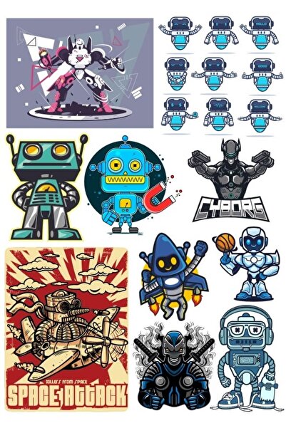 Reysa Tasarım مجموعة ملصقات ريترو روبوت مكونة من 13 قطعة للهاتف والكمبيوتر ال...