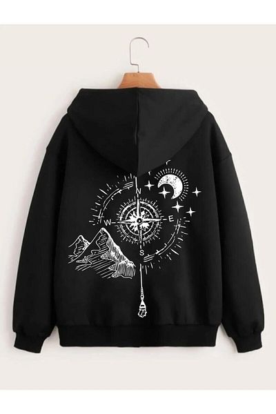 MANCY Unisex 2ip πλεκτό ύφασμα Λεπτομερής εκτύπωση πυξίδας Ζακέτα Oversize